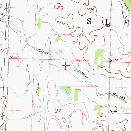Topographic Map of County Ditch Number One Hundred Thirtythree, MN