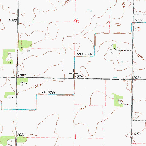 Topographic Map of County Ditch Number One Hundred Thirtyfour, MN