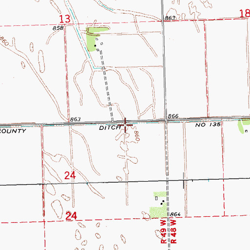 Topographic Map of County Ditch Number One Hundred Thirtyfive, MN