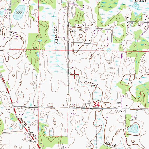 Topographic Map of County Ditch Number Fourteen, MN