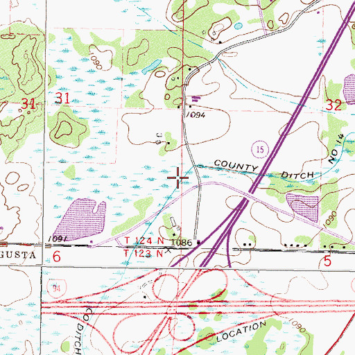 Topographic Map of County Ditch Number Fourteen, MN