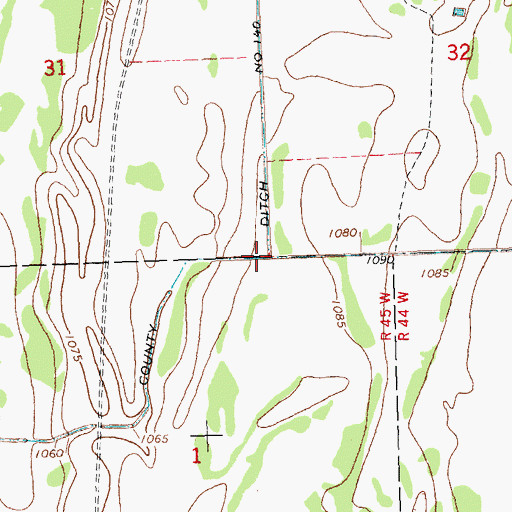 Topographic Map of County Ditch Number One Hundred Forty, MN