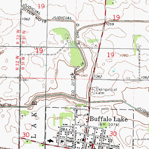 Topographic Map of County Ditch Number Fifteen, MN