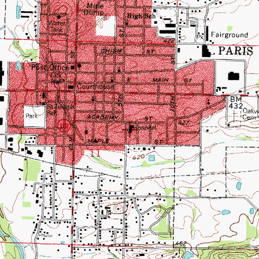 Topographic Map of North Logan Mercy Hospital, AR