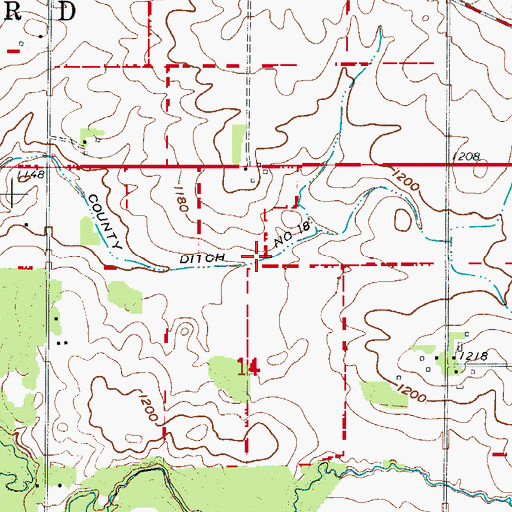 Topographic Map of County Ditch Number Eighteen, MN