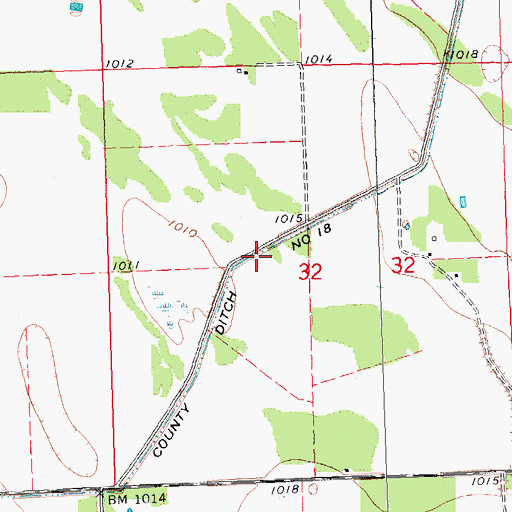 Topographic Map of County Ditch Number Eighteen, MN