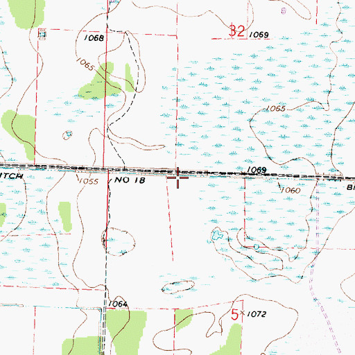 Topographic Map of County Ditch Number Eighteen, MN