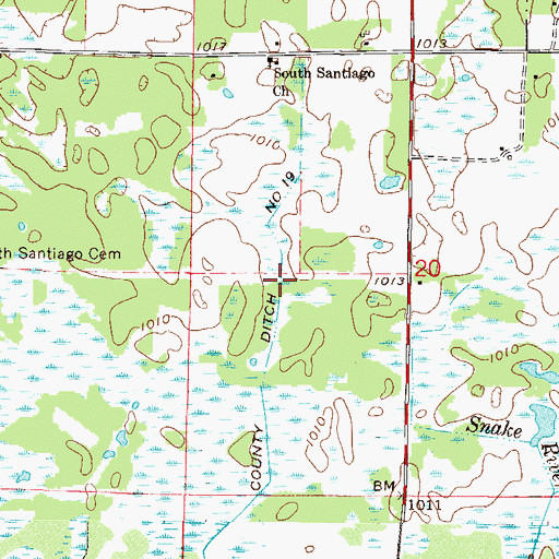 Topographic Map of County Ditch Number Nineteen, MN