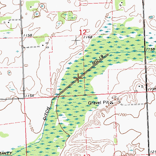 Topographic Map of County Ditch Number Nineteen, MN