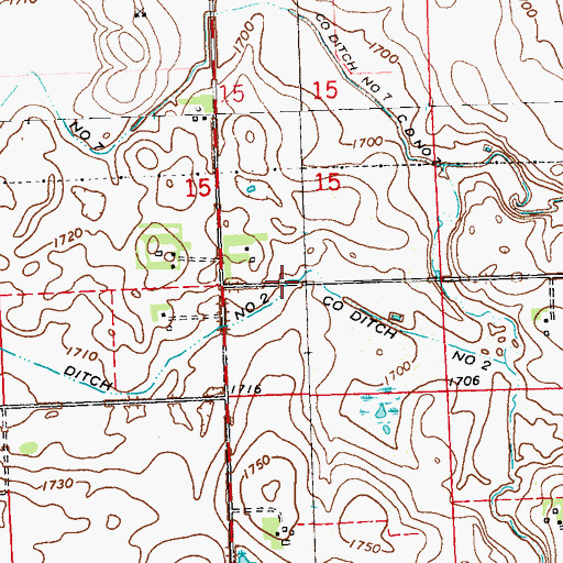 Topographic Map of County Ditch Number Two, MN