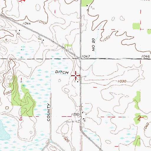 Topographic Map of County Ditch Number Twenty, MN