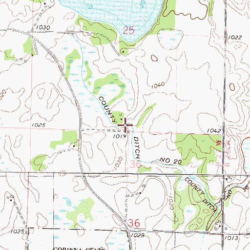 Topographic Map of County Ditch Number Twenty, MN