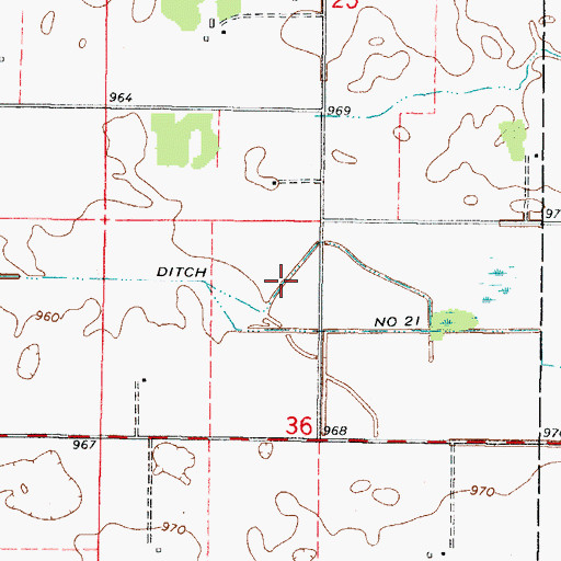 Topographic Map of County Ditch Number Twentyone, MN