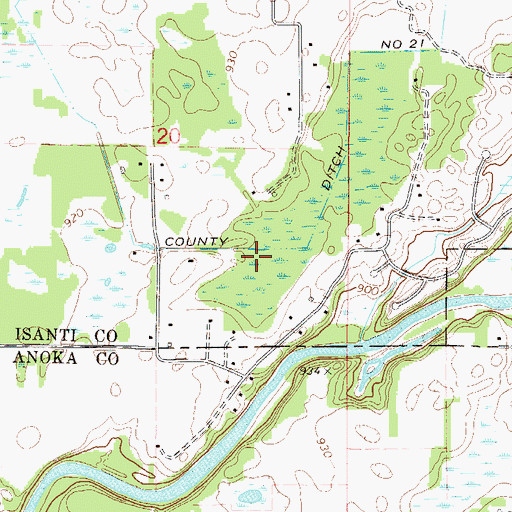Topographic Map of County Ditch Number Twentyone, MN