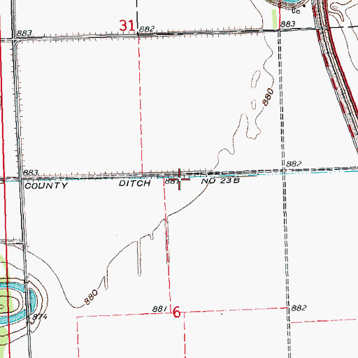 Topographic Map of County Ditch Number Twentythree B, MN