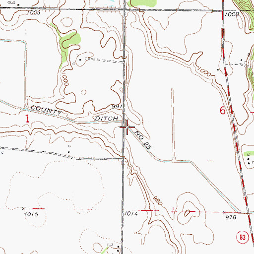 Topographic Map of County Ditch Number Twentyfive, MN