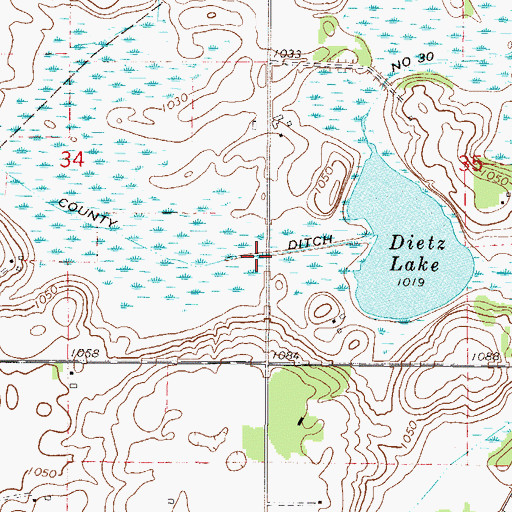 Topographic Map of County Ditch Number Thirty, MN