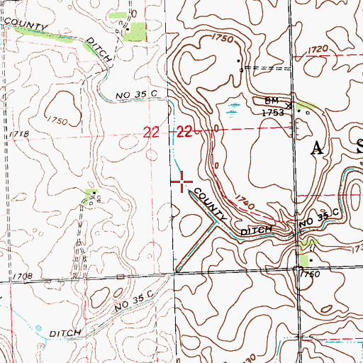 Topographic Map of County Ditch Number Thirtyfive C, MN