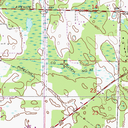 Topographic Map of County Ditch Number Thirtyseven, MN