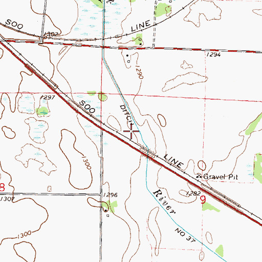 Topographic Map of County Ditch Number Thirtyseven, MN