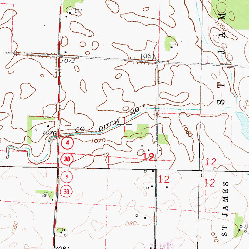 Topographic Map of County Ditch Number Four, MN