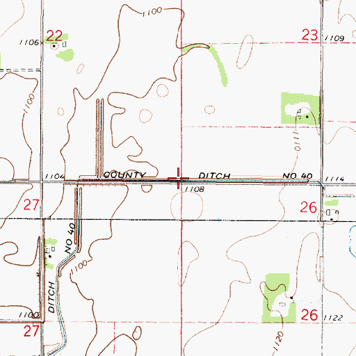 Topographic Map of County Ditch Number Forty, MN