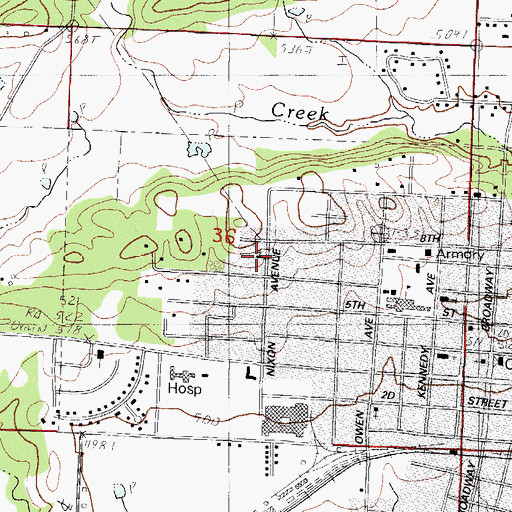 Topographic Map of Woodland Heights Church of Christ, AR