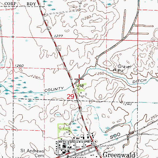 Topographic Map of County Ditch Number Fortyfour, MN