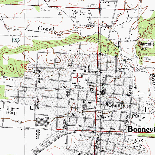 Topographic Map of Booneville Elementary School, AR