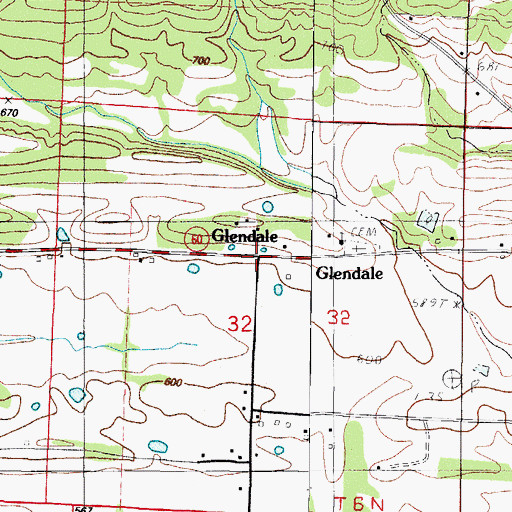 Topographic Map of Glendale, AR