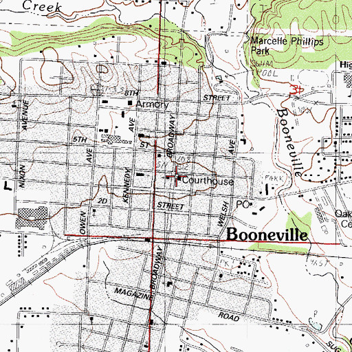 Topographic Map of Logan County Courthouse, AR