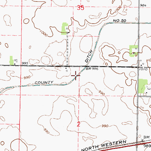 Topographic Map of County Ditch Number Fifty, MN