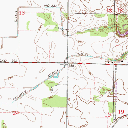 Topographic Map of County Ditch Number Fiftyone, MN