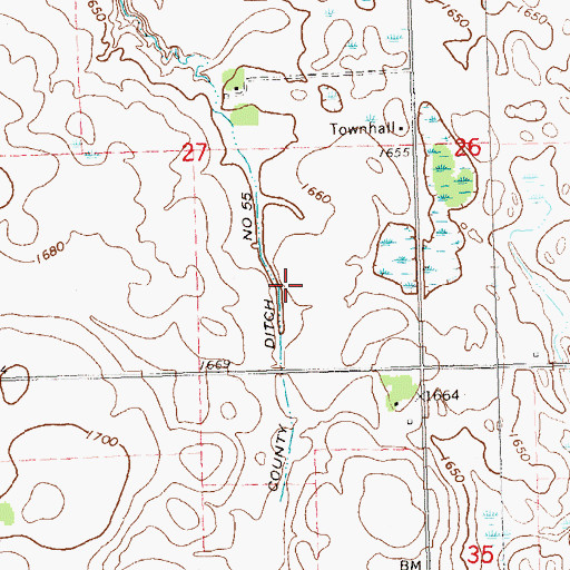 Topographic Map of County Ditch Number Fiftyfive, MN