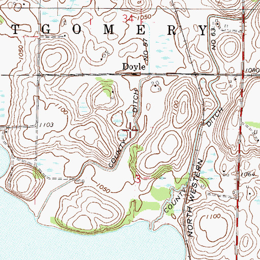 Topographic Map of County Ditch Number Fiftyseven, MN