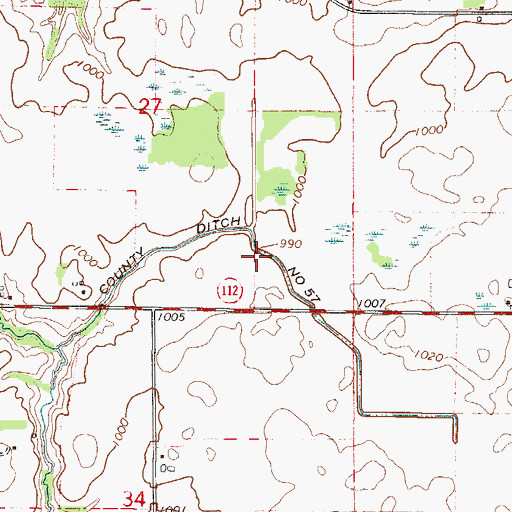Topographic Map of County Ditch Number Fiftyseven, MN