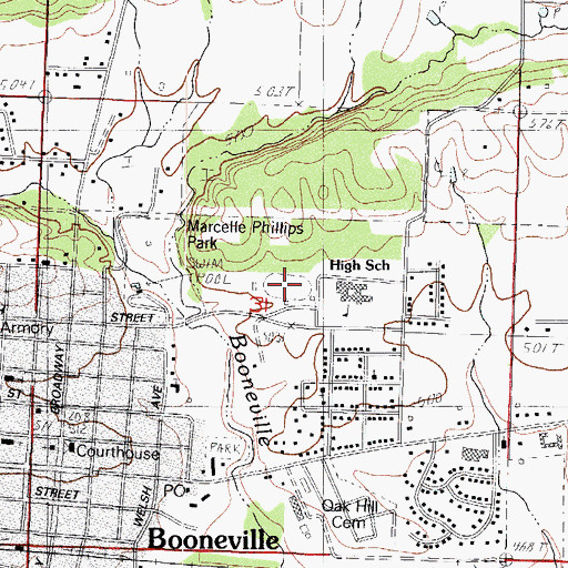 Topographic Map of Bearcat Stadium, AR