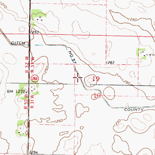 Topographic Map of County Ditch Number Fiftyseven, MN