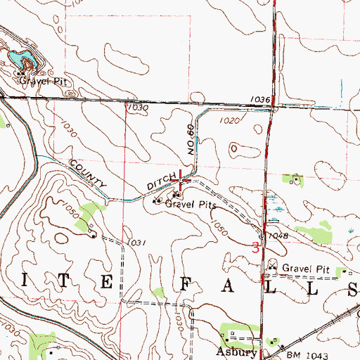 Topographic Map of County Ditch Number Sixty, MN