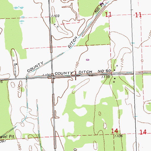 Topographic Map of County Ditch Number Sixty, MN