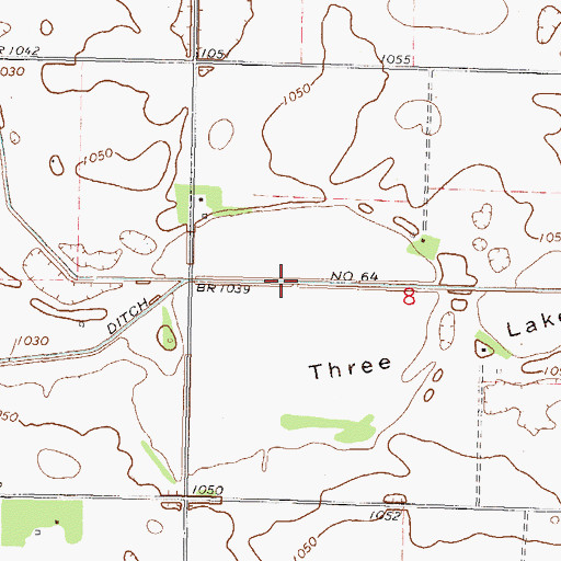 Topographic Map of County Ditch Number Sixtyfour, MN