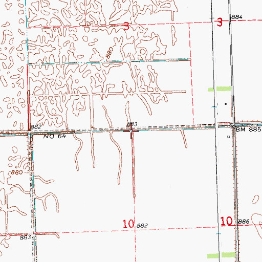 Topographic Map of County Ditch Number Sixtyfour, MN