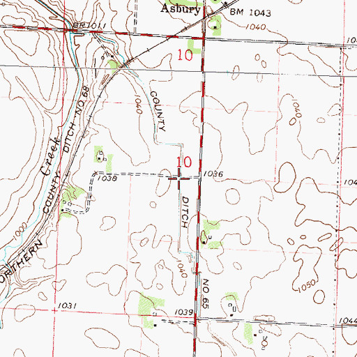 Topographic Map of County Ditch Number Sixtyfive, MN