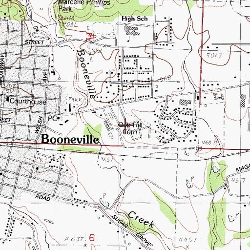 Topographic Map of Oak Hill Cemetery, AR