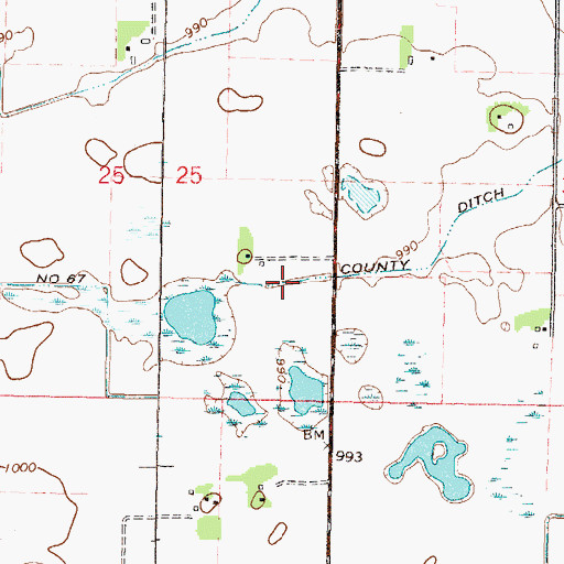 Topographic Map of County Ditch Number Sixtyseven, MN