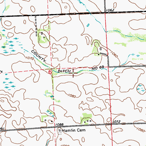 Topographic Map of County Ditch Number Sixtynine, MN