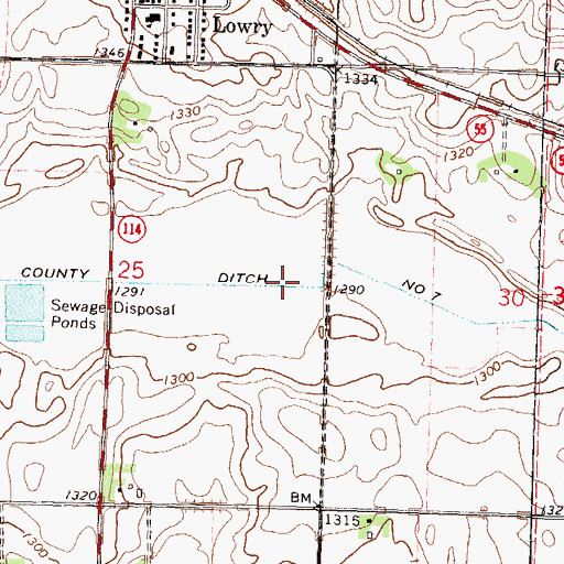 Topographic Map of County Ditch Number Seven, MN