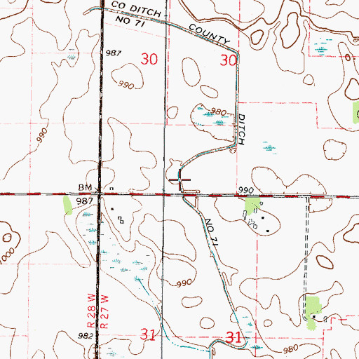 Topographic Map of County Ditch Number Seventyone, MN