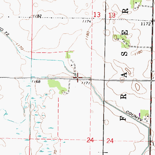 Topographic Map of County Ditch Number Seventytwo, MN
