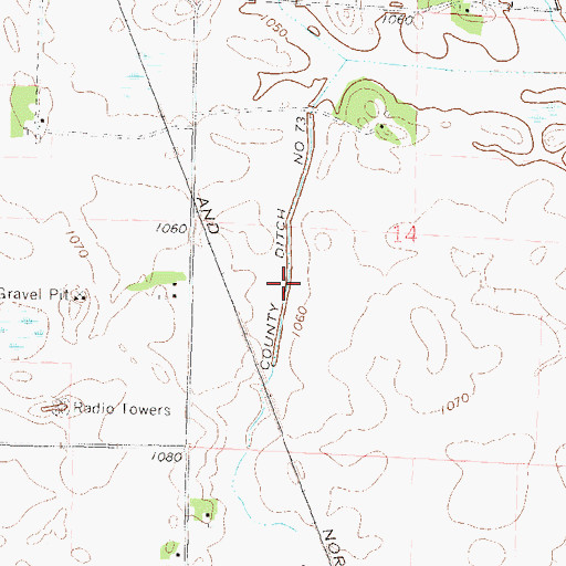 Topographic Map of County Ditch Number Seventythree, MN